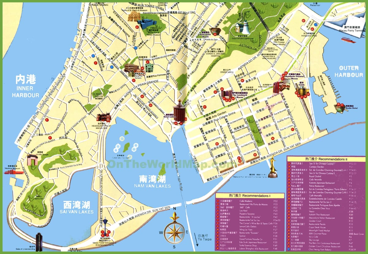 旅游景点，在澳门的地图